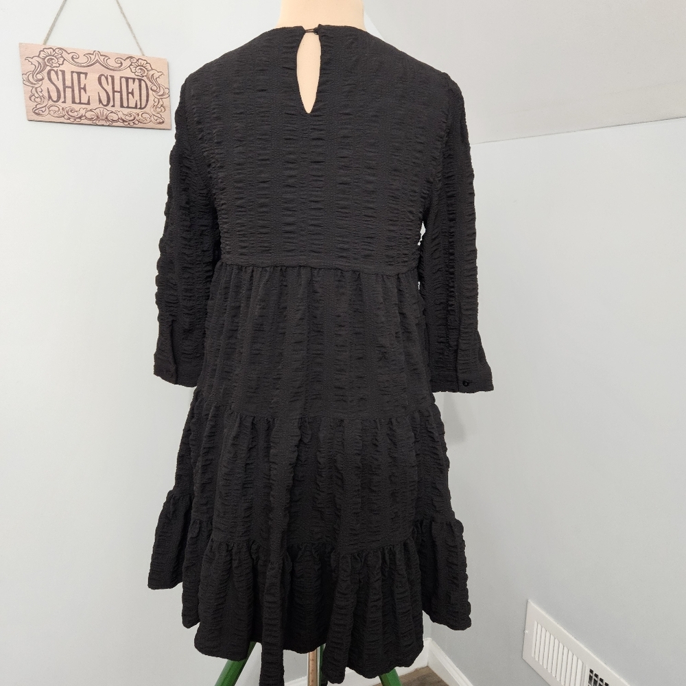 ZARA Black Textured Tiered Sharon Dress Long Sleeve Womens Small Gothcore Witchy - Picture 4 of 13